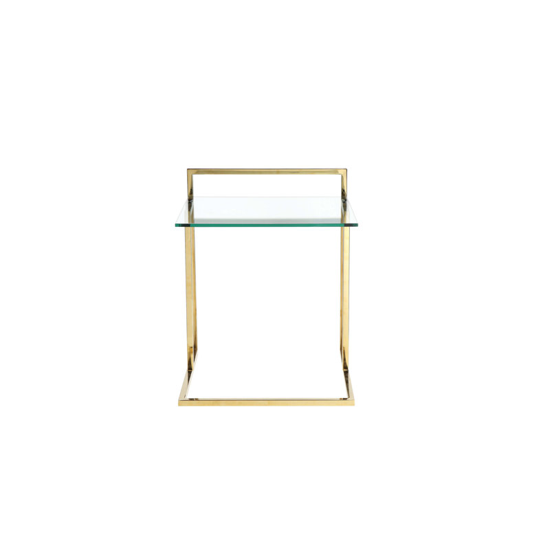 Helen Tray Table – Modern C-Shaped Glass End Table with Tempered Glass Top & Polished Gold Steel Frame for Living Room, Bedroom & Sofa Side Table - Gold Tray Table