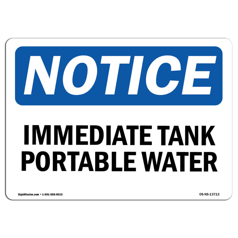 Intermediate Tank Potable Water Sign