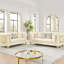 Velours victorien de style Mid-Century 69 pouces beige avec embellissements en acier inoxydable doré, brodé, 1 oreiller en fourrure et 2 bandes, siège souple, cadre en bois pouces, beige, victorien, moderne,-16171359-16171345-16171347