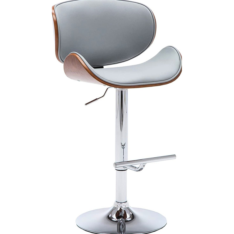 Gray Adjustable Swivel Bar Stool With Walnut - Finished , Curved , Metal Main Material, American Design Modern Height Frame, Padded Seat And Back, 21"L X 21"D 36 44"H