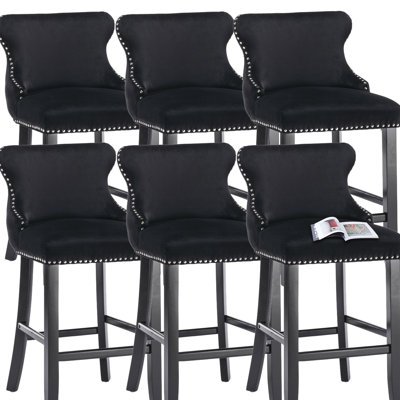 Wing-Back Velvet Upholstered Bar Stools Set of 6