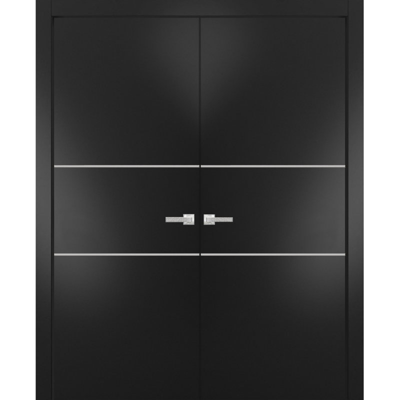 Portes françaises à panneaux, Noir mat, 48 po x 80 po