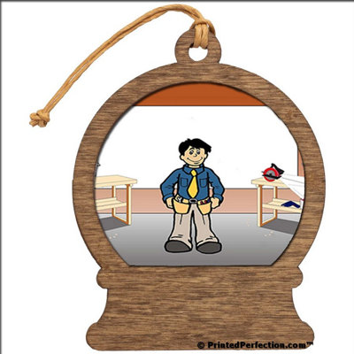 Personalized Handy Man, Male Wooden Snow Globe Shaped Christmas Ornament