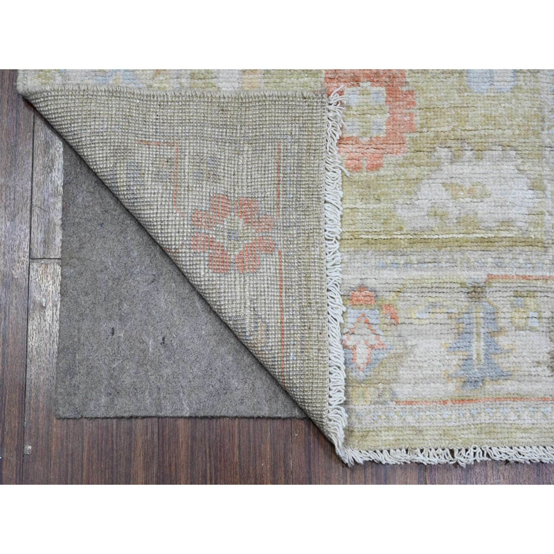 2'8"x11'6" Old Moss Green Rural Design Angora Oushak Oriental Runner Rug G89600