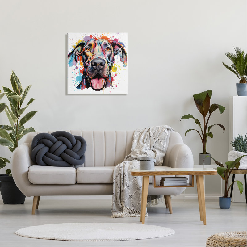 «Great Dane Paint Splatter» par Marybeth Cunningham - reproduction d'art sur toile tendue, H 24 po x l 24 po x P 1,5 po