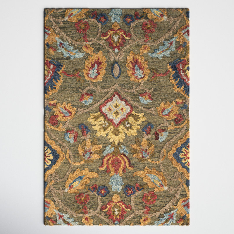 Tansy Hand Tufted Wool Rug, Rectangle 122cm x 183cm, Green/Brown