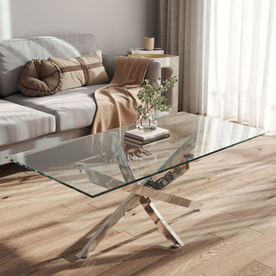 120Cm Wide Clear Glass Top Coffee Table