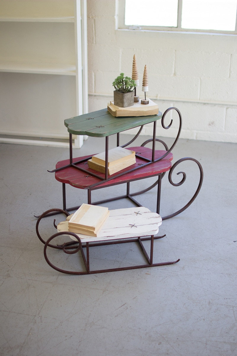 3-Piece Wood and Metal Sleigh Set