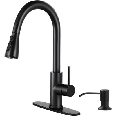 Kitchen Faucet with Soap Dispenser 304 Stainless Steel Kitchen Sink Faucet with Pull Down Sprayer 3 Modes, Single Handle High Arc Mixer Taps for Sink RV Laundry, Bar