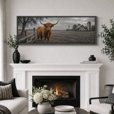 Highland Cow Farm Landscape Rustic Animal Photography Extra Large Pictures Framed Canvas Print Wall Art