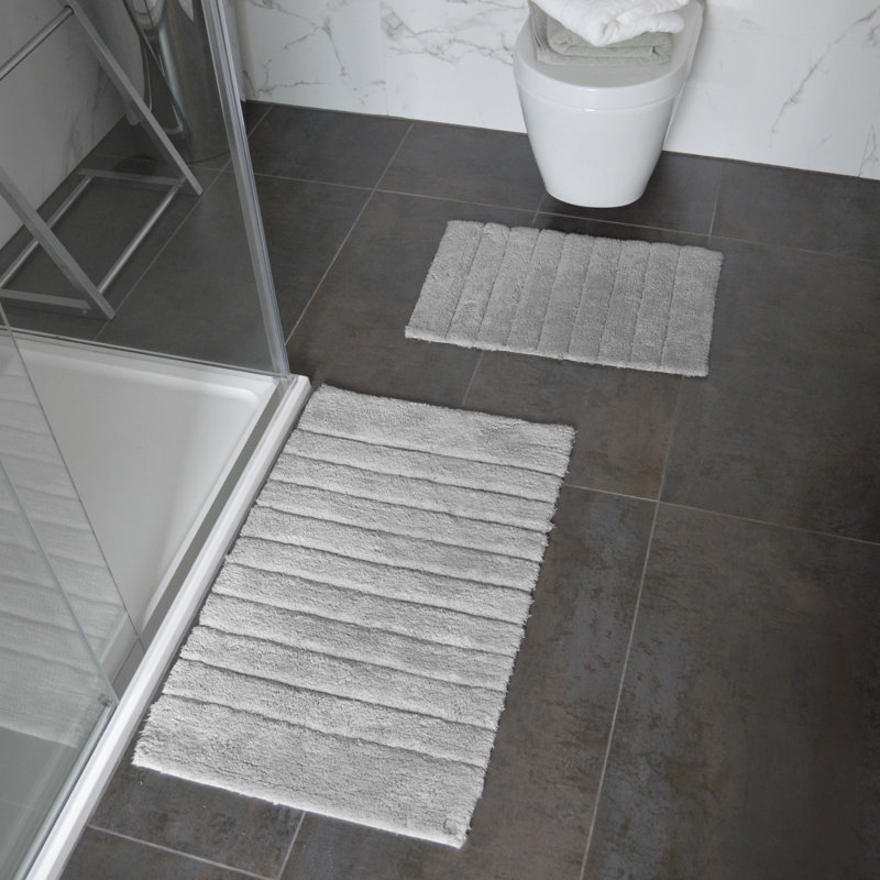Shiwanda Ribbed Two Piece Bath Mat Set, Dove Grey