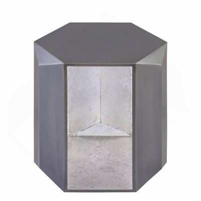 Modern Style Designed with multiple angular panels End Table, Side Table made with aluminum sheet in Antique Silver with Gold Foil Inside