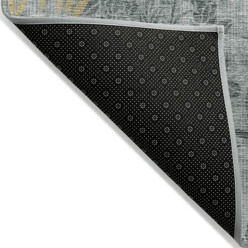 Tapis extérieur lavable gris anthracite et doré 3 pi x 5 pi floral