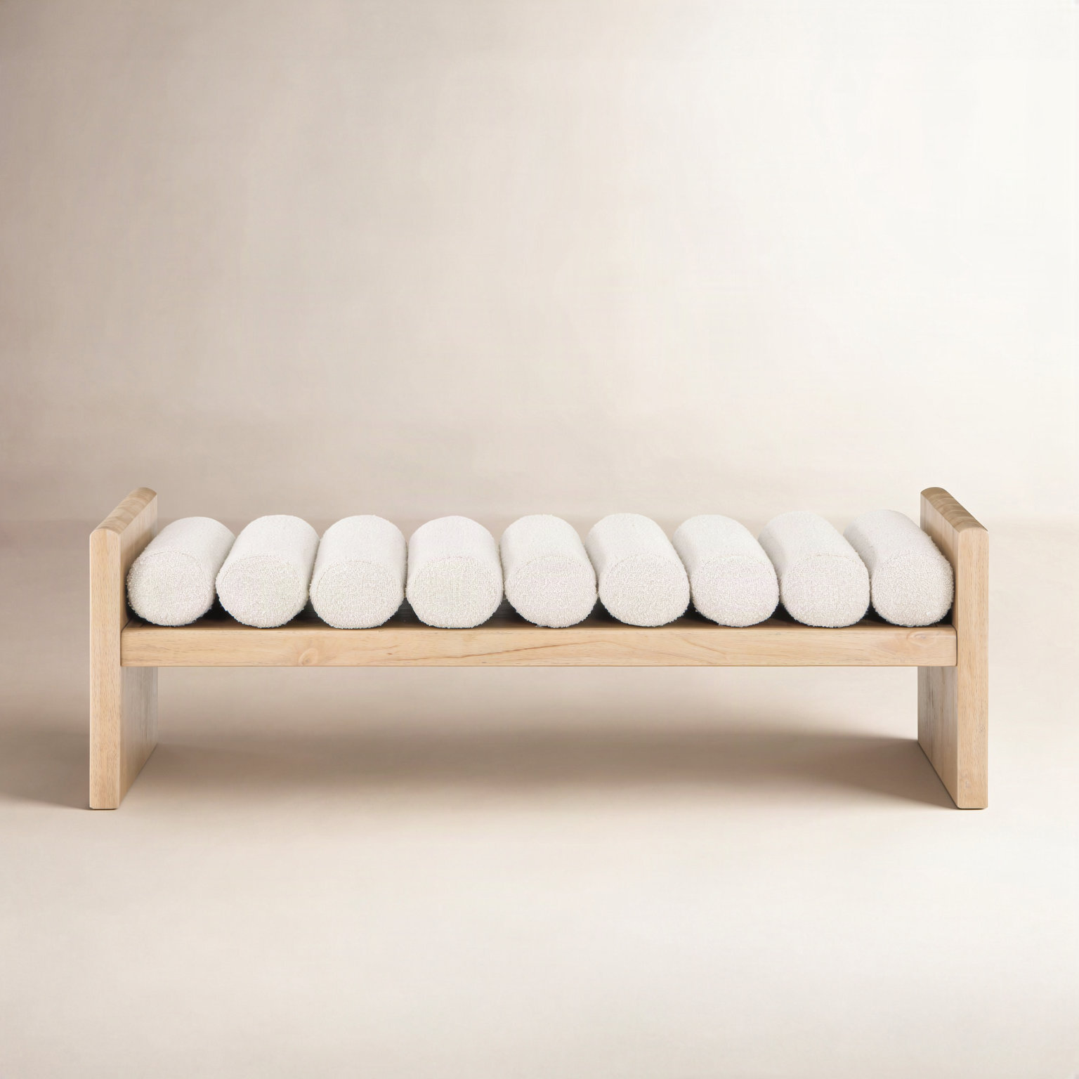 Waverly Bedroom Bench, 18" H x 52" W x 19" D, Cream Boucle Fabric / Natural Finish