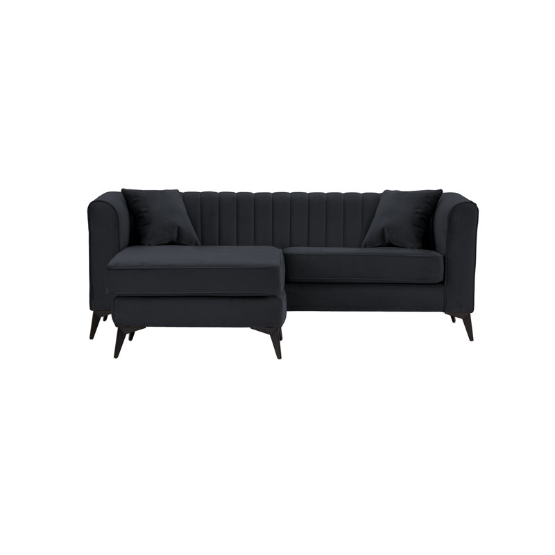 Adryen 5 Seater Velvet Corner Sofa , Black