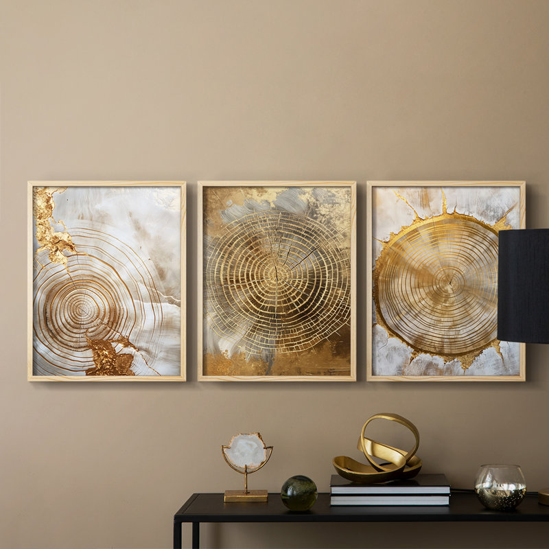 Abstract  Series  LIX  -Set Of 3 Framed Giclee Prints -Ready to Hang, Natural Framed, 10" H x 8" W