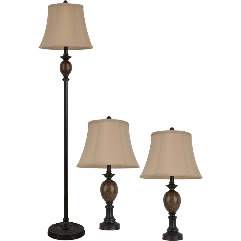 Alcott Hill Crystyle Table And Floor Lamp Set, Bronze With Light Marble