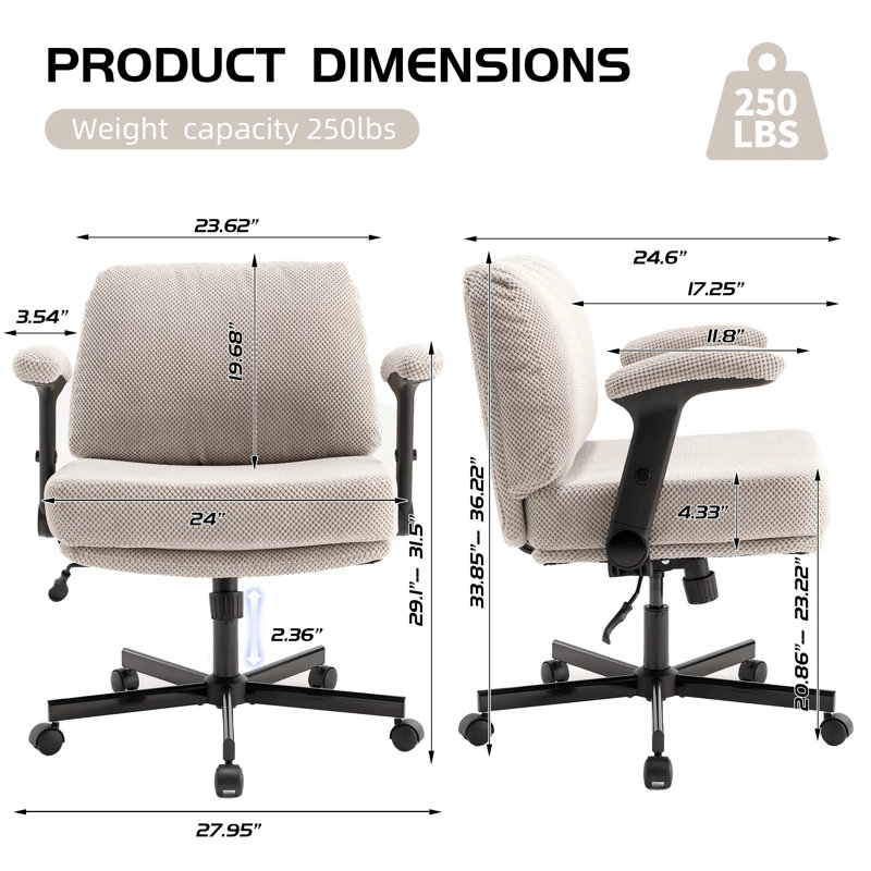 Criss Cross Office Chair With Flip-up Arms, Wide Padded Seat For Cross-legged Sitting, 360° Swivel & Tilt Adjustable Desk Chair, Soft Fabric Upholstery For Home Office, Bedroom, Vanity