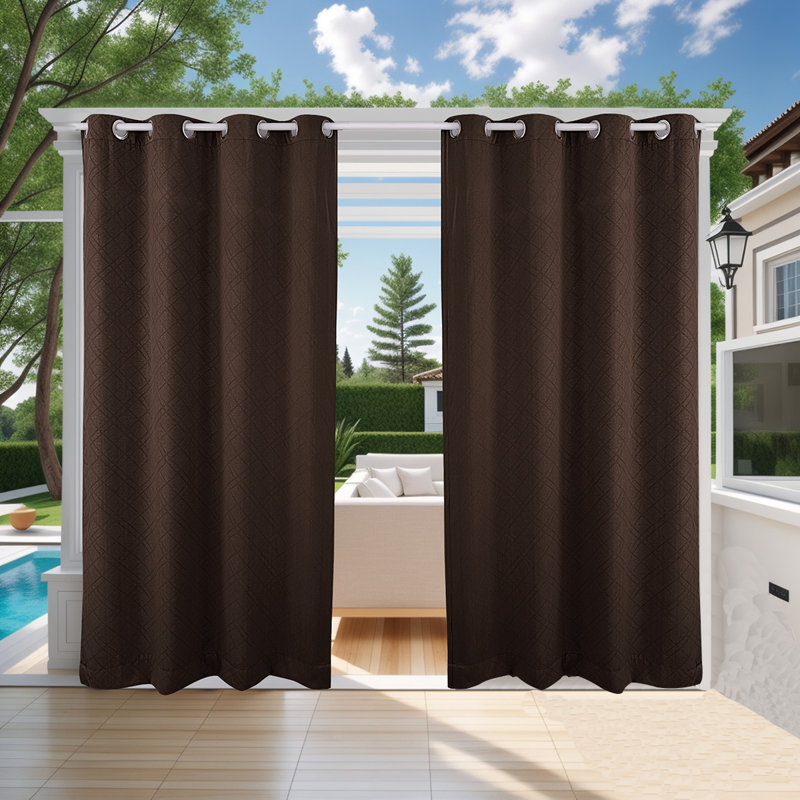 Lakyshia Waterproof Thermal Outdoor Patio Curtain, 52" W x 84" L, Dark Brown