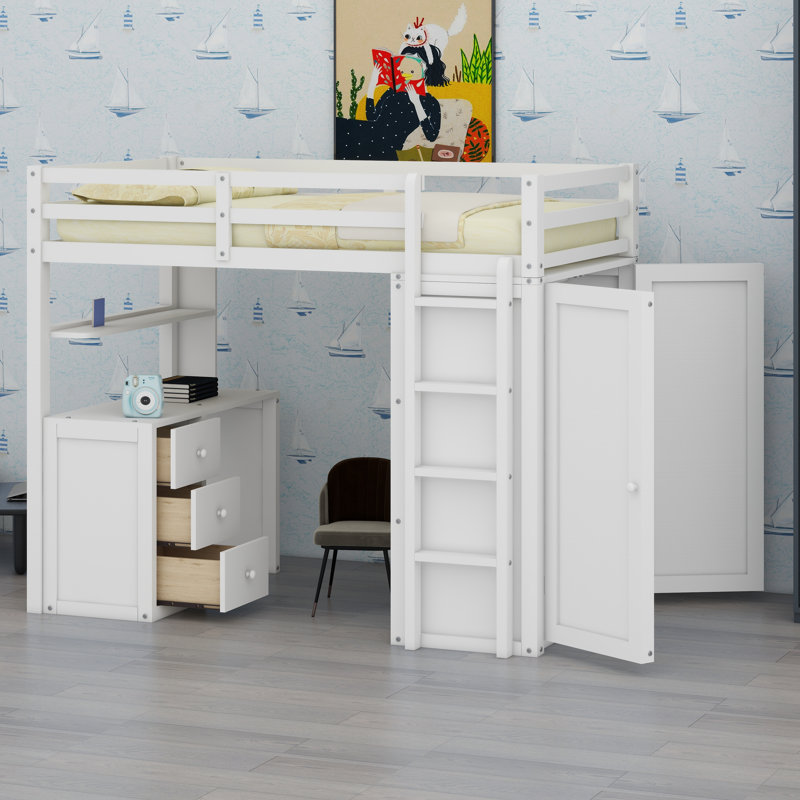 Lit mezzanine avec tiroirs, Blanc