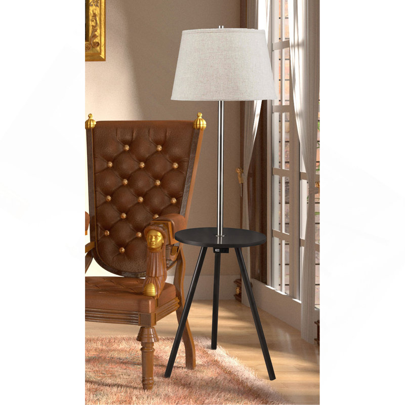 Table d'appoint ronde 57 "avec lampe et centrale électrique 57"