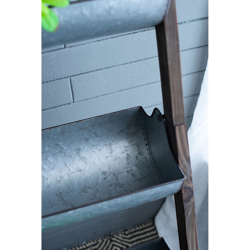 Jardinière pliable galvanisée et en bois 14,2 po x 7,5 po 70,9 po pour jardinage vertical inspiré de vos fleurs préférées, cinq seaux sur cadre, abat-jour brun argenté, design rustique, espace extérieur