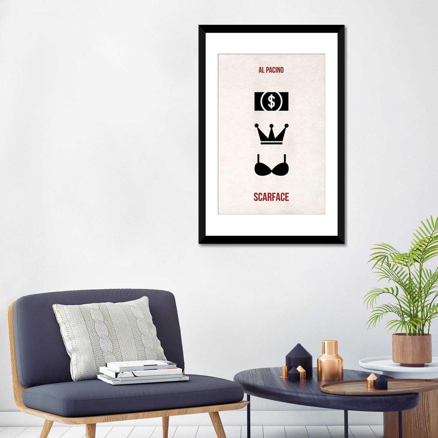 Minimalist 'Scarface, Money Power Women' Graphic Art Print on Canvas East Urban Home Format: Black Framed Fine Art Paper, Size: 24 H x 16 W x 1 D