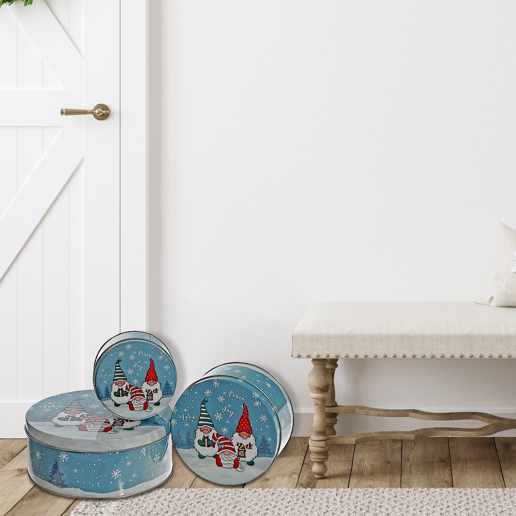 The Holiday Aisle® Nesting Round Tin Boxes (3Pc Set) (Elves) | Wayfair