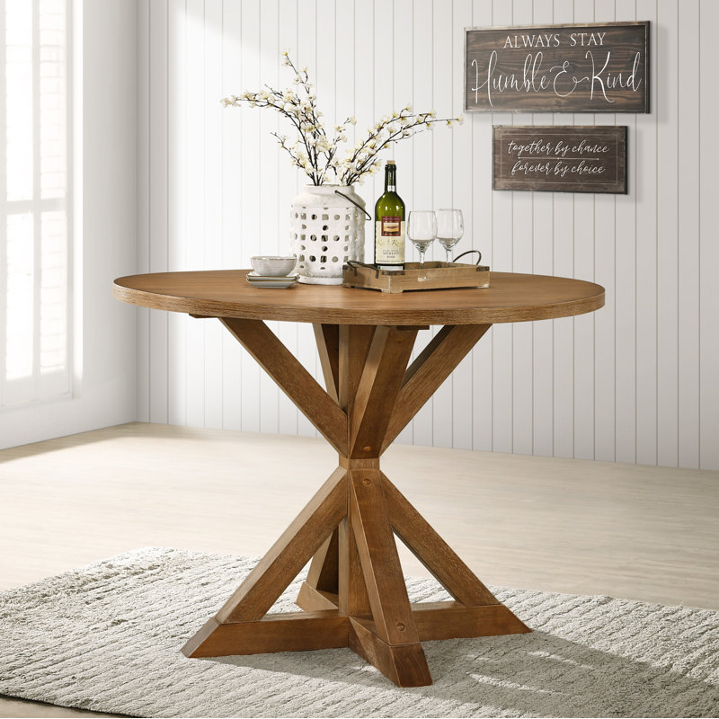 Ebbert Round Solid Wood Base Dining Table, Counter Height Table, Cottage Oak