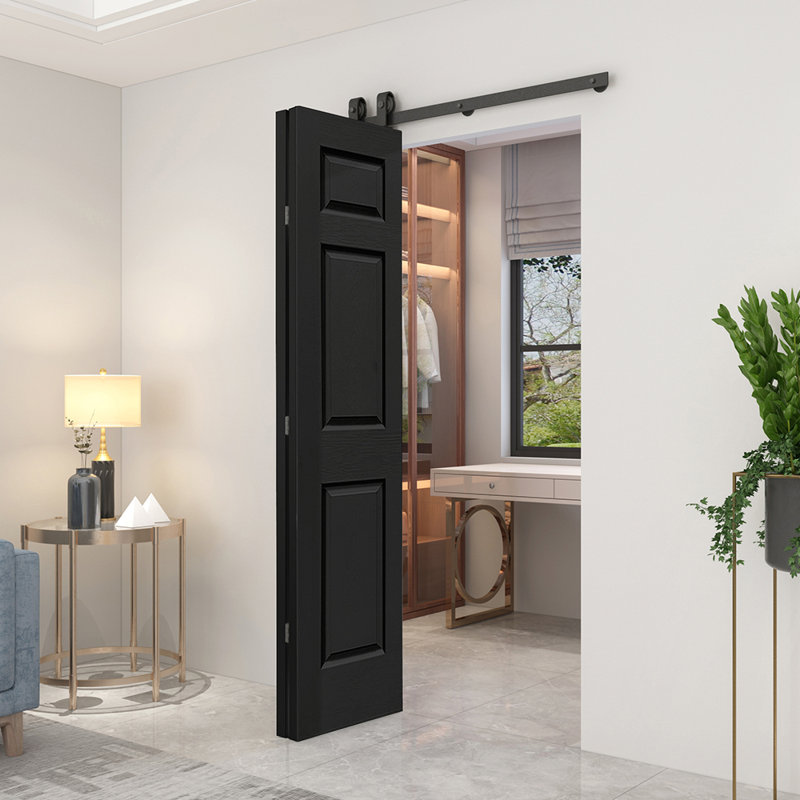 36 in. x 80 in. Black MDF Bi-Fold Barn Door with Hardware