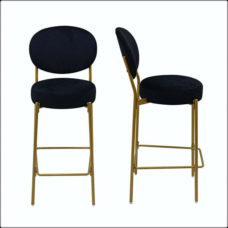 Tabouret de bar en velours avec pieds en métal doré, Black