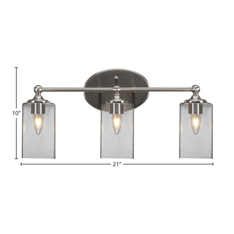 Barre d'éclairage de salle de bain Aitkens avec verre carré transparent de 4 po, Nickel brossé, 3
