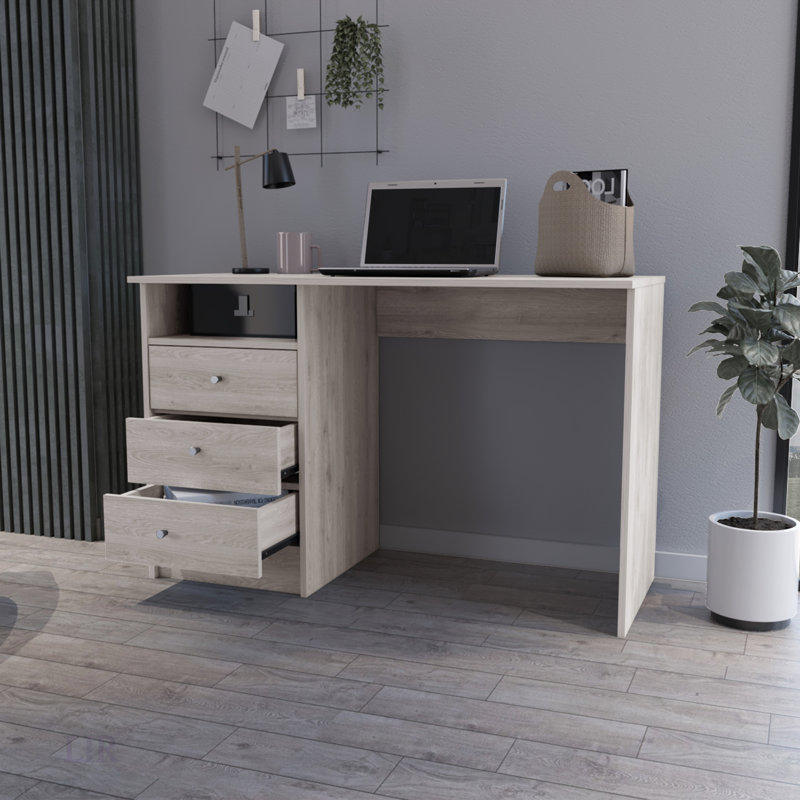 Bureau d'ordinateur spacieux et durable Fremont pour bureau, gris clair, avec beaucoup de rangement et un espace pour les jambes confortable