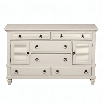 Commode blanche de style bord de mer, commode de rangement en bois massif et en panneau de fibres à densité moyenne, tiroirs en queue d'aronde anglaise et française, glissières en métal à roulement à billes pour la chambre à coucher