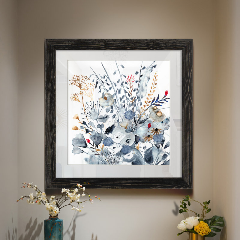 Indigo et ocre I - Toile encadrée de qualité supérieure - Prêt à accrocher - Reproduction encadrée, H 21 po x l 21 po, Noir