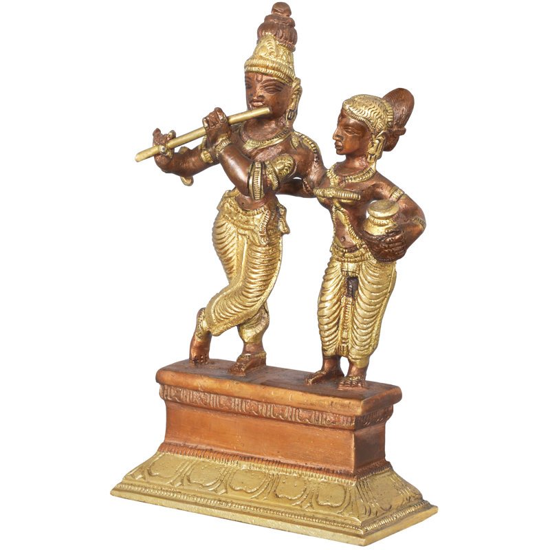 Figurine Radha Krishna en laiton, Cuivre / or