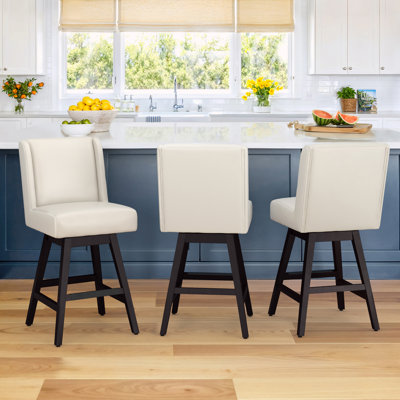 Kamiyla Set Of 3 Indoor/Outdoor Modern Classical Rotatable Bar Chair, City Armless Swiveling Bar Chair With Soild Wood Legs, Modern Counter Stool
