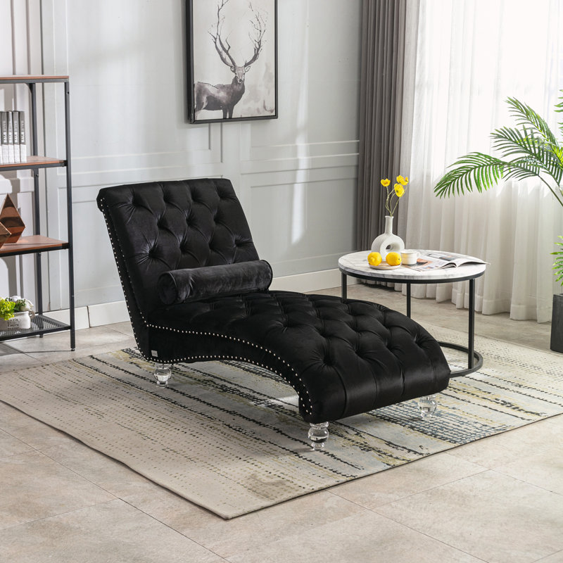 Chaise longue capitonnée à boutons, Noir