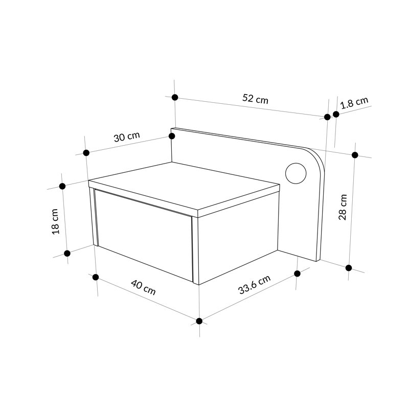 52 cm W Bedside Table, Dark Oak Effect/Black Wood