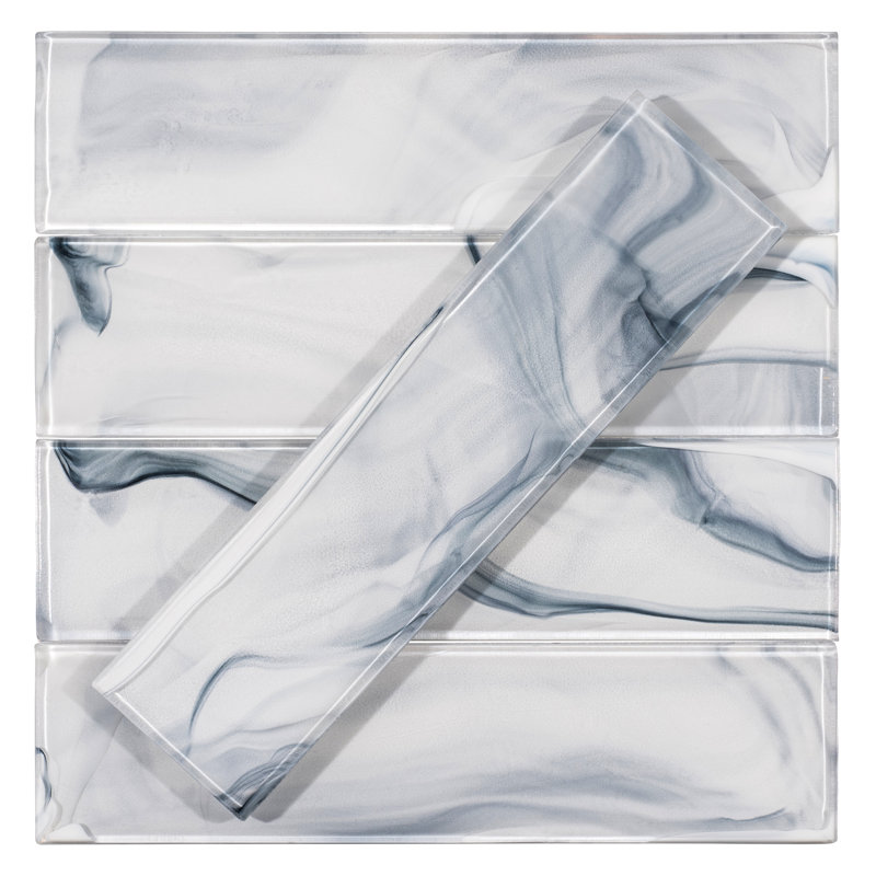 Barc 3" x 12" Plolished Glass Marble Look Subway Kitchen Backsplash, Bathroom, Shower, Pool, Wall and Floor Tile, Acacia