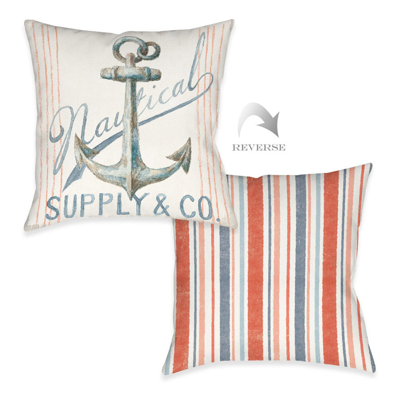 Nautical Anchor Blue and Red Square Throw Pillow