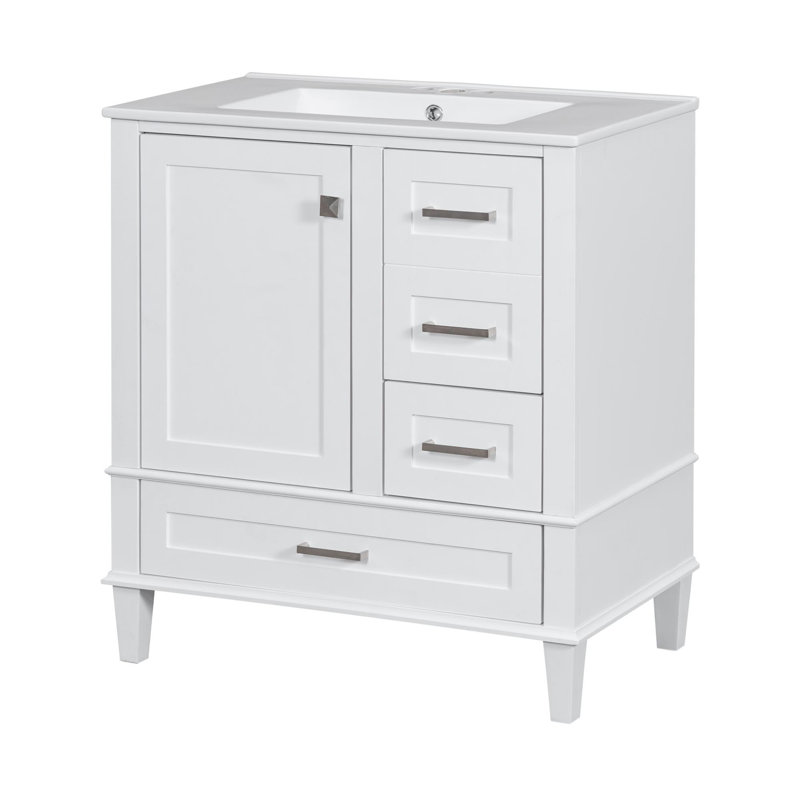 30" Modern Simple Design Bathroom Vanity, White, Silver