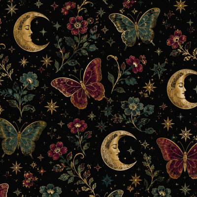 Peel and Stick Wallpaper Moon Butterfly Floral Whimsical Dark gold bohemian Contact Paper Removable Self Adhesive Wall Mural Wall Decor for Bedroom Kitchen Cabinets 17.7in x 118in