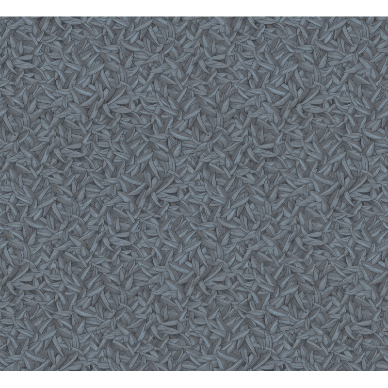Rouleau de papier peint à motif de feuilles naturelles L 33 pi x l 27 po Alvar, Bleu métallisé