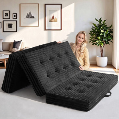 Tri-fold Faux Fur 6''Mattress,Portable Folding Floor Mattress with Handle