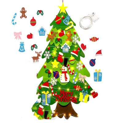 Felt Christmas Tree Set forToddlers and Adult, 3ft Indoor Christmas Decorations with String Lights, 32 pcs Wall Hanging Decorations Felt Craft Kits for Xmas Party Favors (Batteries Not Included)