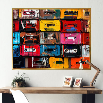 Art pop coloré avec bandes mélodiques IV - cassettes sur toile
