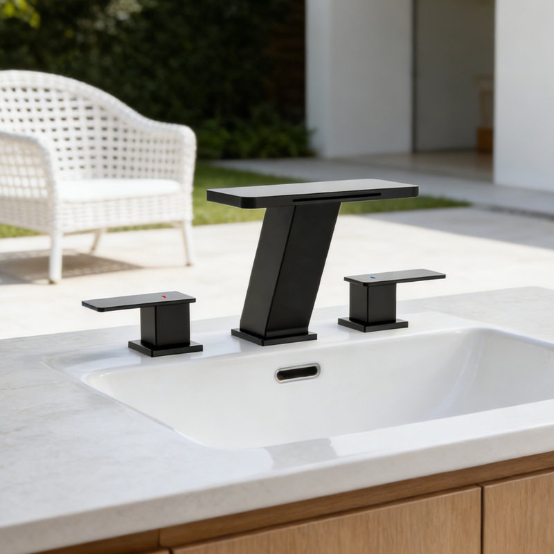 Widespread Bathroom Faucet 3 Hole, 2-Handle Bathroom Sink Faucet with Drain Assembly, Matte Black