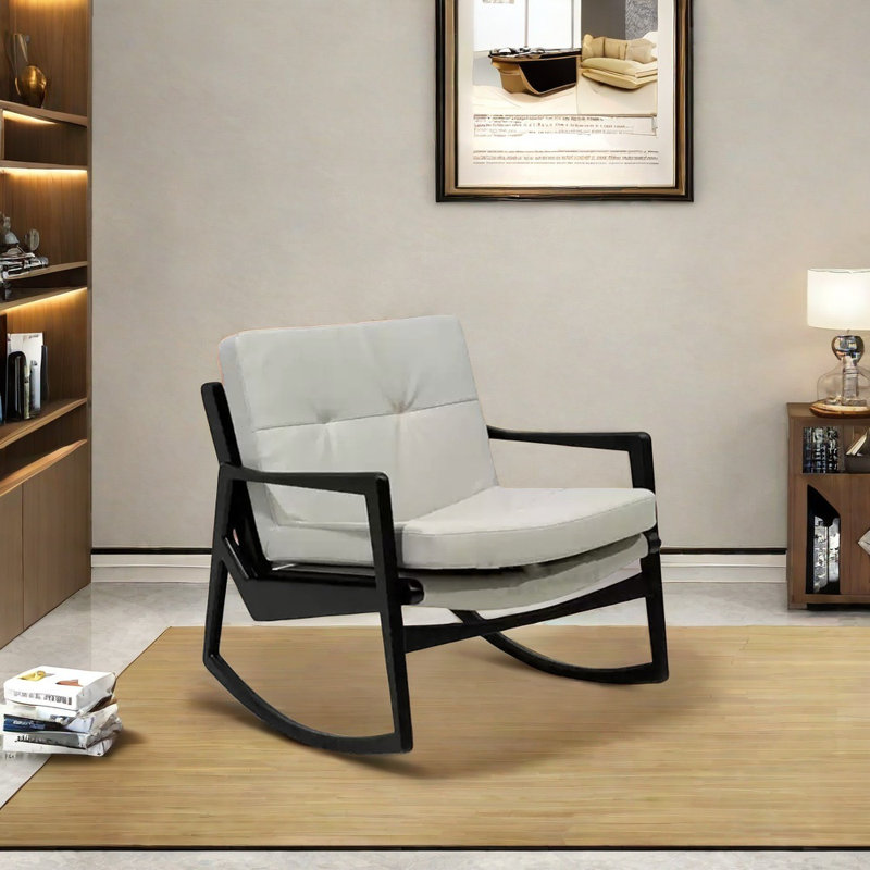 Chaise berçante élégante en bois de frêne durable, Blanc cassé / blanc