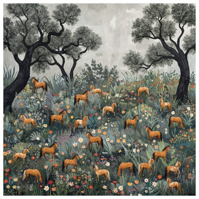 Horses In Floral Meadow Shower Curtains Extra Long